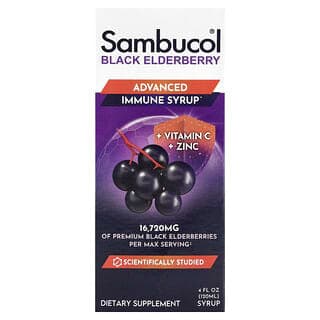 Sambucol, 黑接骨木果糖漿，優級機體抵抗，維生素 C + 鋅，4 液量盎司（120 毫升）