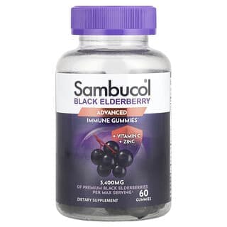 Sambucol, 黑接骨木果，維生素 C 和鋅機體抵抗幫助軟糖，天然漿果，60 粒軟糖