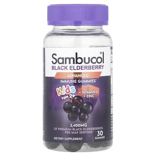 Sambucol, 兒童黑接骨木果軟糖 + 維生素 C + 鋅，2 歲以上，30 粒