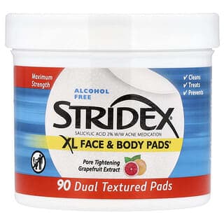 Stridex, XL 面部和身體棉片™，無乙醇，90 片雙效棉片
