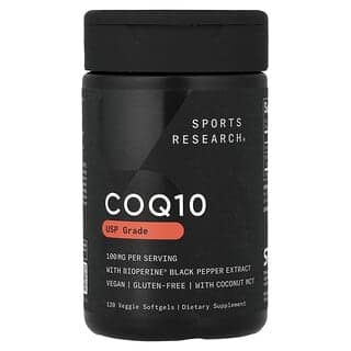 Sports Research, USP 級輔酶 Q10，含 BioPerine，100 毫克，120 粒素食軟凝膠