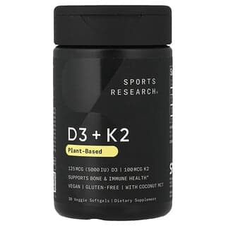 Sports Research, D3 + K2，植物基，30 粒素食軟膠囊
