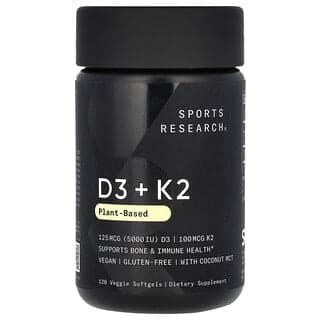 Sports Research, D3 + K2，植物基，120 粒素食軟膠囊