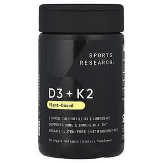 Sports Research, D3 + K2，植物基，250 微克/100 微克，60 粒素食軟膠囊