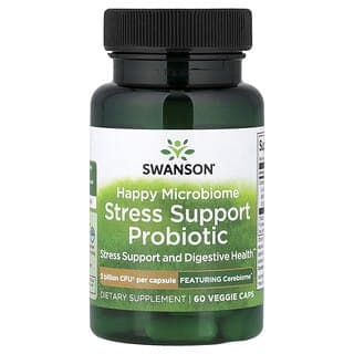 Swanson Vitamins, Happy Microbiome 壓力幫助益生菌，60 億 CFU，30 粒素食膠囊