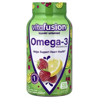 VitaFusion, Omega-3、EPA/DHA 和 ALA 軟糖，樹莓檸檬水味，120 粒軟糖