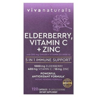 Viva Naturals, 接骨木果，維生素 C + 鋅，120 粒膠囊
