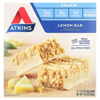 Atkins, 零食,檸檬棒,5 根,每根 1.41 盎司(40 克)