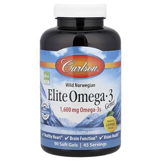 Carlson, Wild Norwegian,Elite Omega-3 Gems®,天然檸檬味,1600 毫克,90 粒軟膠囊(每粒軟膠囊 800 毫克)