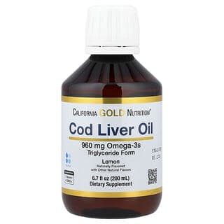 California Gold Nutrition, 含 Omega-3 脂肪酸、EPA、DHA 和維生素 A 和 D 的鱈魚肝油,挪威,甘油三酯形式,天然檸檬味,6.7 液量盎司(200 毫升)