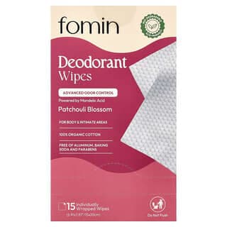 fomin, Deodorant Wipes, Patchouli Blossom, 15 Individually Wrapped Wipes