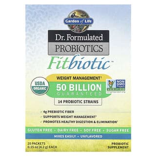 Garden of Life, Dr. Formulated 益生菌,Fitbiotic™,原味,500 億 CFU,20 包,每包 0.15 盎司(4.2 克)