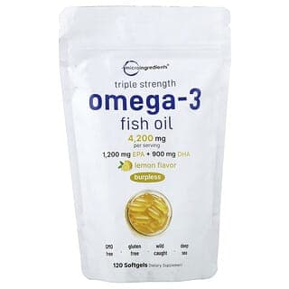 Micro Ingredients, Omega-3 魚油,三倍功效,檸檬味,4,200 毫克,120 粒軟膠囊(每粒軟膠囊 1400 毫克)