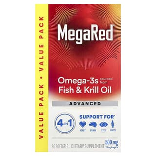 旭福, MegaRed,Omega-3 魚油和磷蝦油,高階,4 合 1,香草味,500 毫克,80 粒軟膠囊