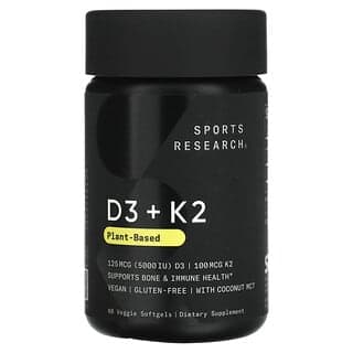 Sports Research, D3 + K2,植物基,125 微克/100 微克,60 粒素食軟膠囊